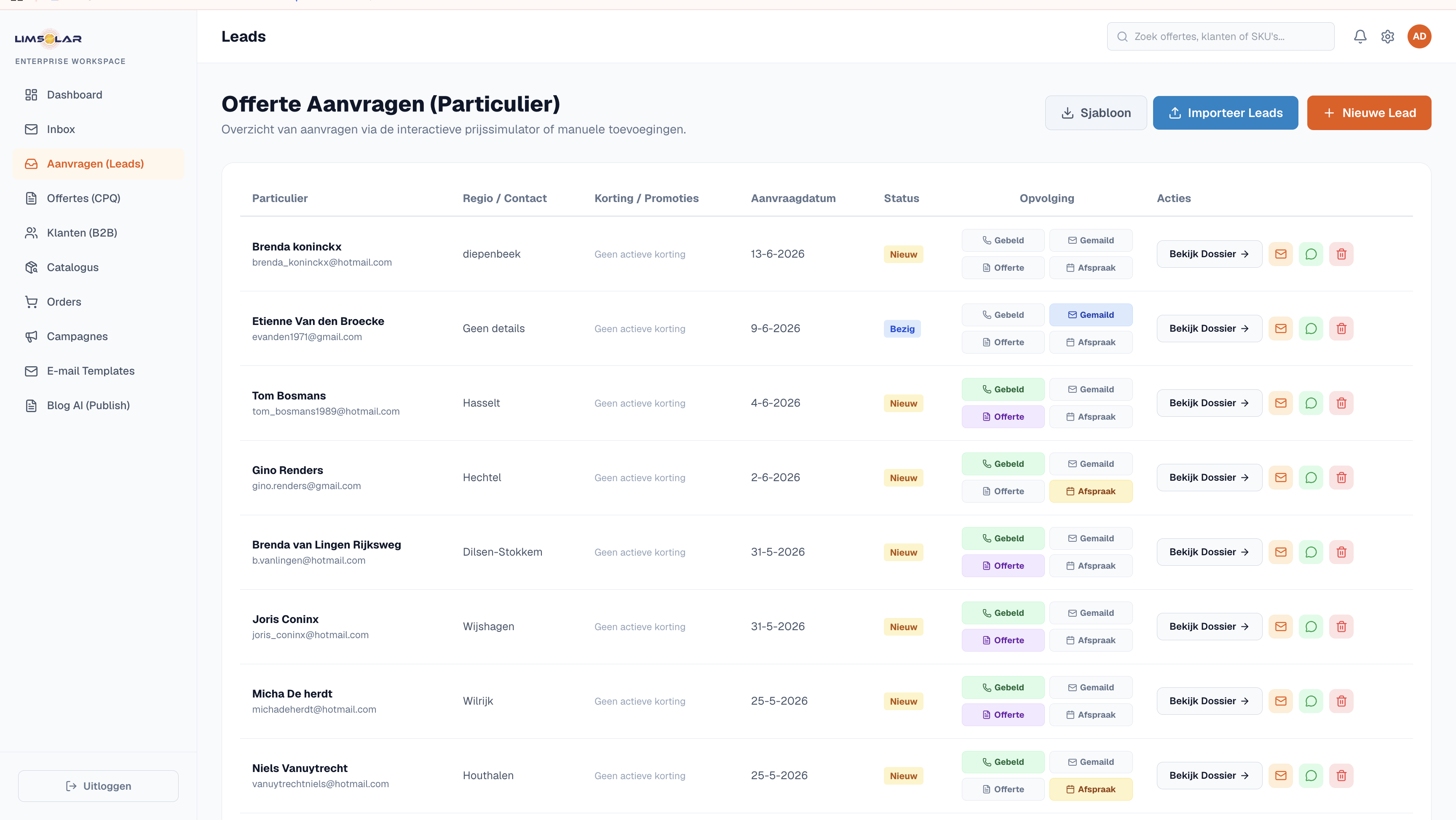 Het geautomatiseerde lead- en offertedashboard